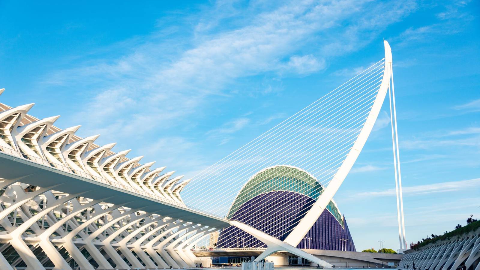 The City of Arts and Sciences in Valencia on a bright day.
